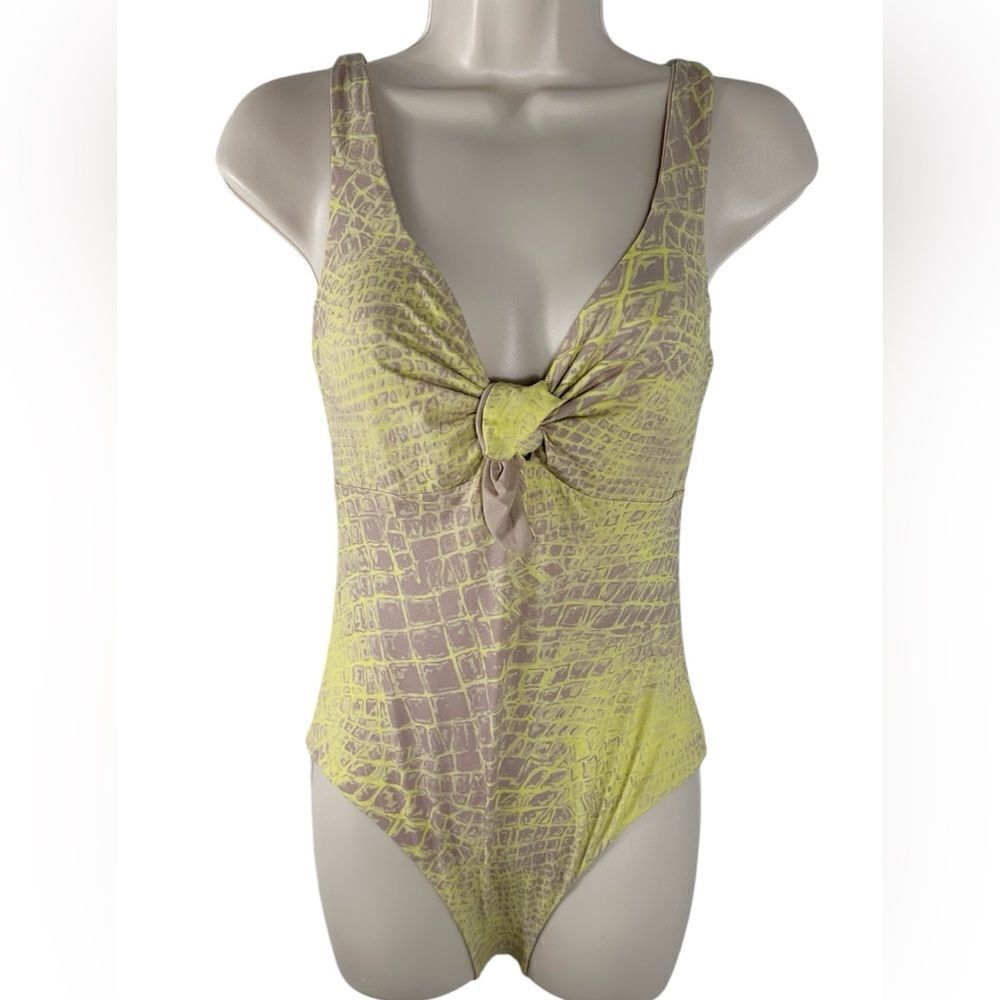 Fisico Yellow & Beige Reversible Snakeskin Print Twist Tie One Piece Swimsuit